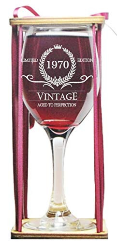 Vintage 1970 Stemmed Wine Glass with Charm and Presentation Packaging