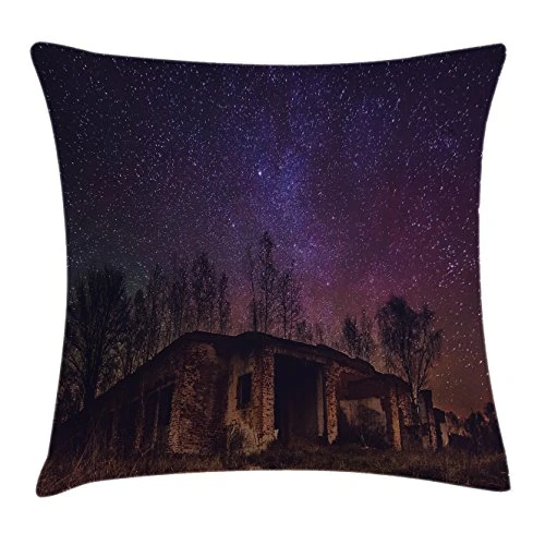 Ambesonne Rustic Throw Pillow Cushion Cover, Underground View of Rock Building with Stary Sky Cosmos Galaxy Universe Print, Decorative Square Accent Pillow Case, 18inch  X 18inch , Brown Purple