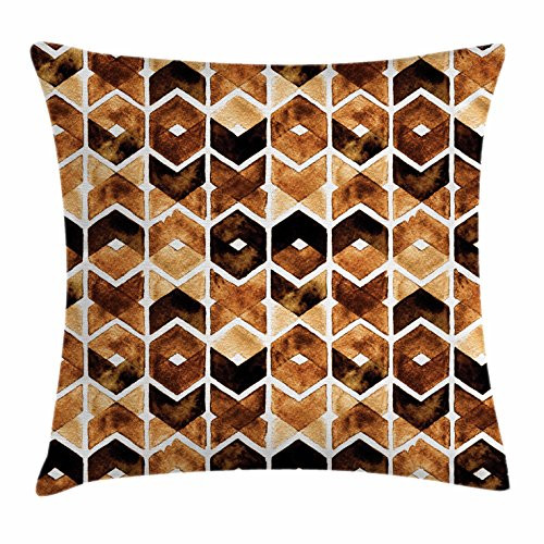 Ambesonne Watercolor Throw Pillow Cushion Cover, Chevron Geometric Motifs in Dark Coffee Colors Zigzag Tribal, Decorative Square Accent Pillow Case, 18inch  X 18inch , Brown Caramel Pale Brown