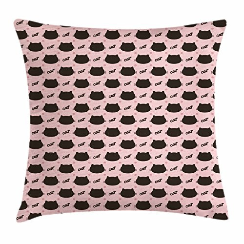Ambesonne Cat Throw Pillow Cushion Cover, Dark Head Silhouettes Hand Writing and Dots Girlish Kids Design Abstract, Decorative Square Accent Pillow Case, 18inch  X 18inch , Coral Seal Brown