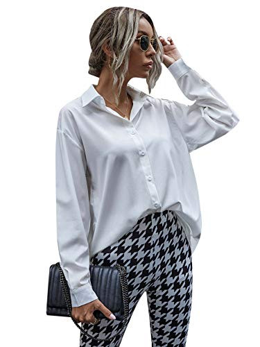 SOLY HUX Women's Long Sleeve Collar Button Down Shirt Work Blouse Top White S