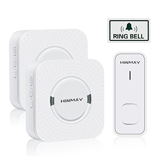 Wireless Doorbell Kit, 55 Chimes, 5-Level Cycle Adjustable Volume with 1 Remote Waterproof Button Transmitters and 2 Plugin Receivers Doorbell Operating, No Batteries Required for Receiver, White
