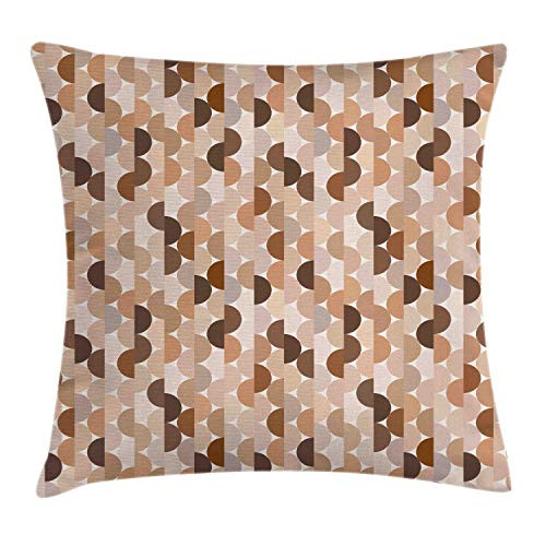 Ambesonne Abstract Throw Pillow Cushion Cover, Semicircles or Half Round in Brown Tones, Decorative Square Accent Pillow Case, 18inch  X 18inch , Taupe Caramel