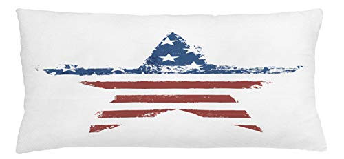 Ambesonne Grunge Throw Pillow Cushion Cover, American Flag Print as Star Shaped Stripes National Emblem Illustration, Decorative Rectangle Accent Pillow Case, 36inch  X 16inch , Navy Brown