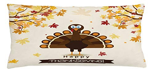 Ambesonne Turkey Throw Pillow Cushion Cover, Fall Season Illustration Holiday Theme Abstract Autumn Celebration, Decorative Rectangle Accent Pillow Case, 36inch  X 16inch , Brown Orange Yellow