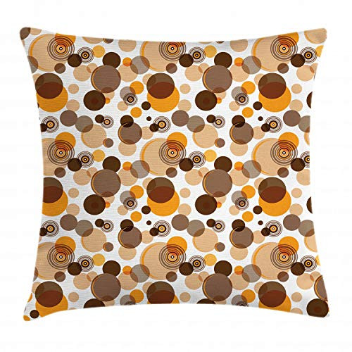 Ambesonne Earth Tones Throw Pillow Cushion Cover, Abstract Pastel Pattern with Overlapping Chaotic Spots and Ring Shapes, Decorative Square Accent Pillow Case, 18inch  X 18inch , Orange Brown Tan