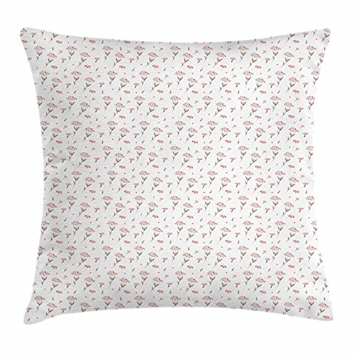 Ambesonne Flower Throw Pillow Cushion Cover, Watercolor Winter Foliage and Berries Botany Themed Seasonal Illustration, Decorative Square Accent Pillow Case, 18inch  X 18inch , Vermilion and Brown