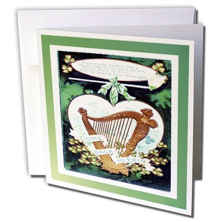 3dRose Irish Vintage Card With Harp - Greeting Cards, 6 x 6 inches, set of 6 (gc_37395_1)