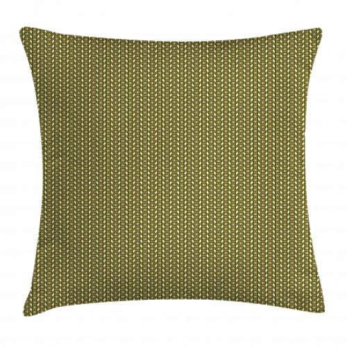 Ambesonne Vintage Throw Pillow Cushion Cover, Geometrical Simple Exotic Vertical Borders with Stripes and Zigzag, Decorative Square Accent Pillow Case, 18inch  X 18inch , Pistachio Green and Brown
