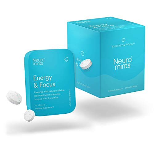 Neuro Mints Nootropic Energy Mints  Caffeine plus  L-theanine plus  B Vitamins  Sugar Free plus  Gluten free plus  Vegan 6 Pack  72 Pieces, Mint