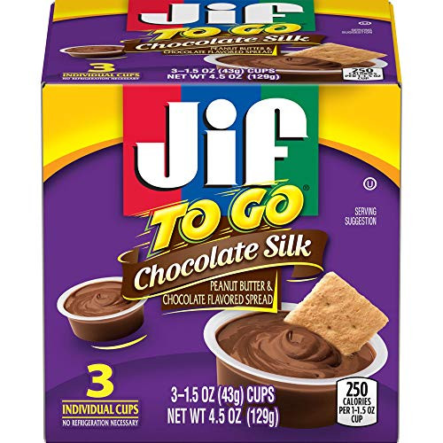 Jif To Go Chocolate Silk Peanut Butter and Chocolate Flavored Spread, 12- 1.5 Ounce Cups, Perfect Blend of Peanut Butter and Chocolate, Snack Size Packs