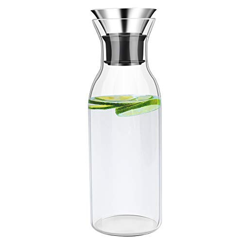 OTARTU 50 Oz Borosilicate Glass Carafe, Drip-Free Pitcher with Stainless Steel Silicone Seal Lid  Stovetop Safe, Glass Water Pitcher Fridge Carafe Ice Tea Maker, Juice Glassware.