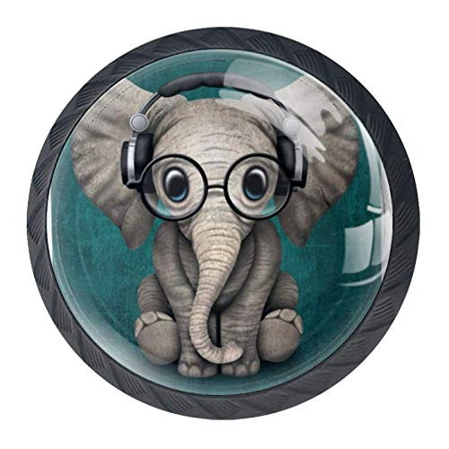 LORVIES Cute Baby Elephant Drawer Knob Pull Handle Crystal Glass Circle Shape Cabinet Drawer Pulls Cupboard Knobs with Screws for Home Office Cabinet Cupboard 4 Pieces