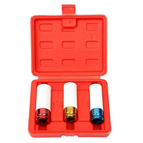 1/2-inch Drive Extra Thin Wall Deep Wheel Protector Lug Nut Impact Socket Set Protective Sleeves Metric 17, 19, and 21mm