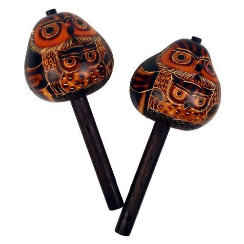 Sanyork Owl Gourd Maraca Pair Hand Carved Peru Fair Trade Musical Instruments000001