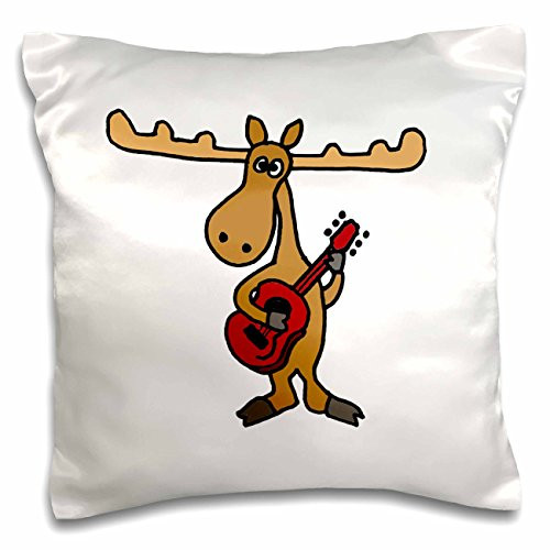 3dRose Funny Penguin Playing Red Guitar Pillow Case 16 x 16