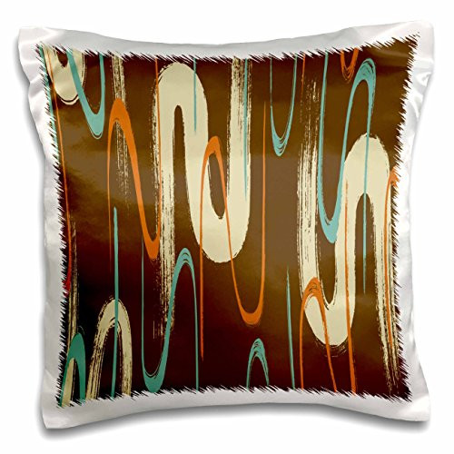 3dRose Orange, Yellow, Aqua, Brown, Vertical Brushes Strokes Abstract Pattern Pillow Case, 16 x 16