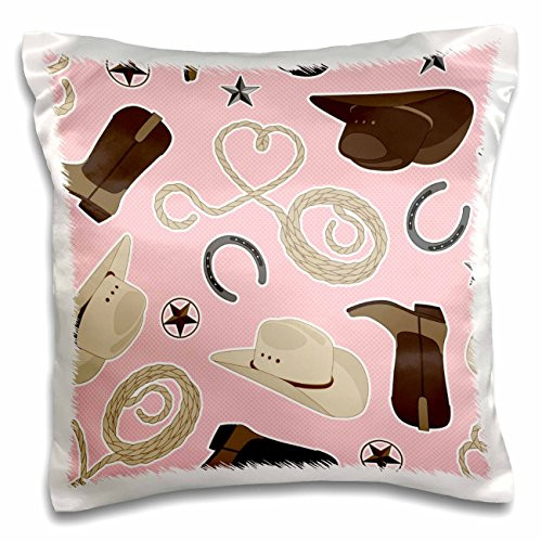 3dRose Cute Cowboy Theme Pattern Mint and Brown - Pillow Case, 16 by 16-inch pc_192879_1