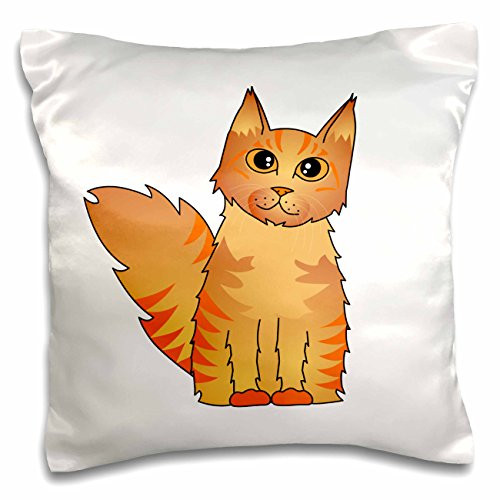 3dRose Cute Maine Coon Cartoon Cat Red Tabby Pillow Case, 16 x 16