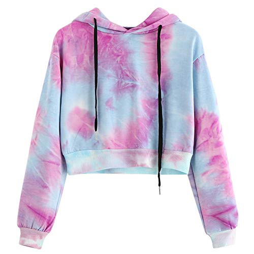 Mikilon Womens tie dye Hoodie Crop Sweatshirt Casual Loose Active Workout Pullover Crop top Purple