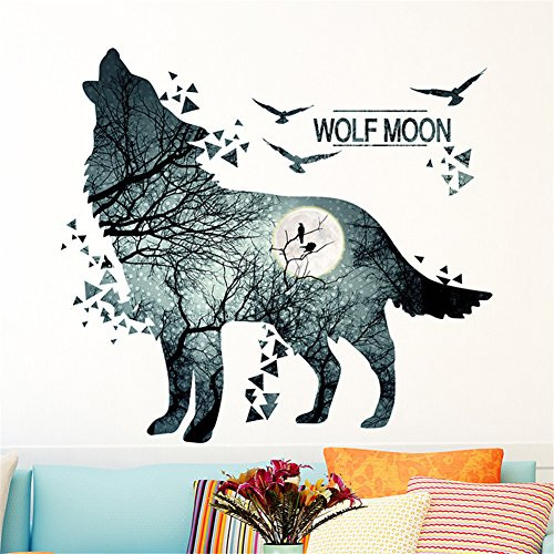 Mexidi Wolf Moon Wall Decal Sticker Art Decor Decal Home Living Room Bedroom Office Corp Mural