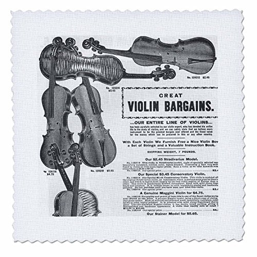 3dRose qs_33391_1 Antique Black and White Violins-Quilt Square, 10 by 10-Inch