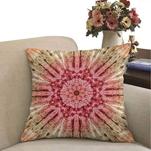 prunushome Batik Pillow Sham Set Gradient Circle Batik Pattern with Spectral Pleats and Distressed Spots Image Print Pillowcase Shell Red Brown for Sofa Bedding Car and Home Decor 16 x 16 inches