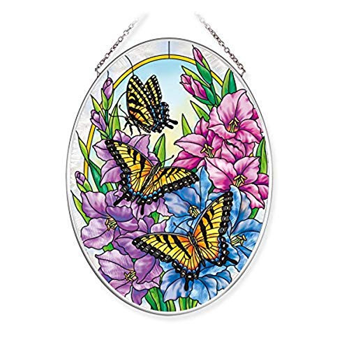 Amia Glad Gladiolus Butterfly Medium Oval Glass Suncatcher, Multicolored