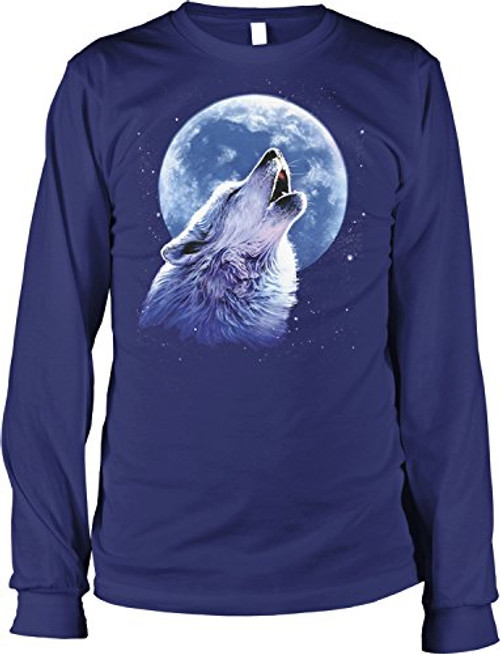 NOFO Clothing Co Wolf Howling at The Moon Men's Long Sleeve Shirt, L Navy NOFO Clothing Co Wolf Howling at The Moon Men's Long Sleeve Shirt, L Navy