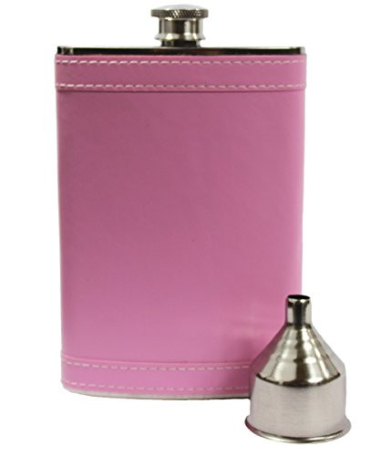 8oz Stainless Steel Primo 18/8 #304 Pink PU Leather Premium/Heavy Duty Hip Flask Gift Set - Includes Funnel and Gift Box