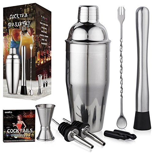 Aozita Stainless Steel Cocktail Shaker Home Bar Set Includes 24 OZ Cocktail Shaker - Built-in Strainer/10 Inch Mixing Spoon and Muddler/Cocktail Jigger/Liquor Pourer/Cocktail Recipes Aozita Stainless Steel Cocktail Shaker Home Bar Set Includes 24 OZ Cocktail Shaker - Built-in Strainer/10 Inch Mixing Spoon and Muddler/Cocktail Jigger/Liquor Pourer/Cocktail Recipes