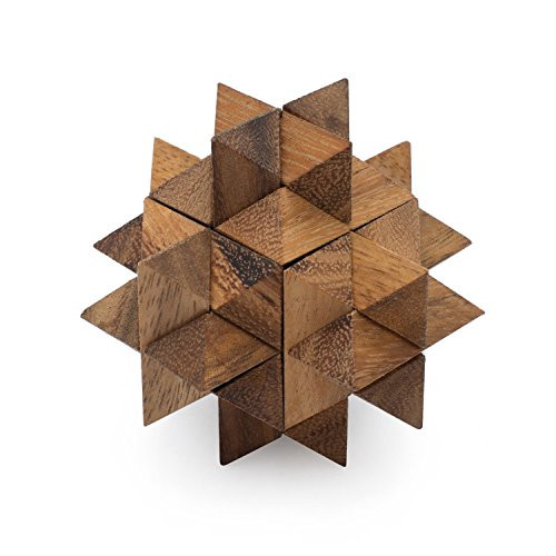 Asterisk: Handmade & Organic 3D Brain Teaser Wooden Puzzle for Adults from SiamMandalay with SM Gift Box(Pictured)