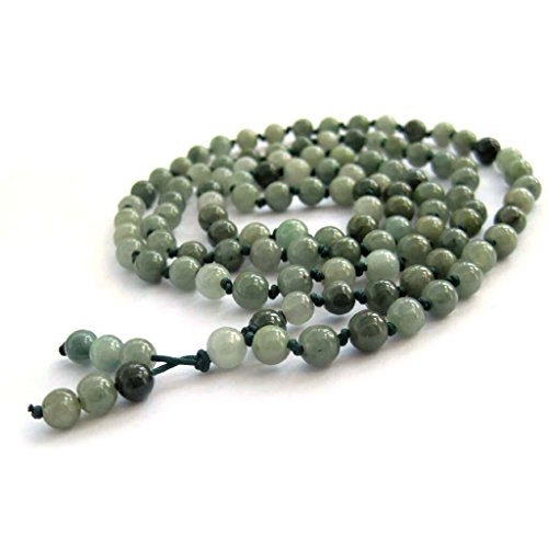 OVALBUY Hand Knotted 108 Jadeite Jade Beads Buddhist Prayer Japa Mala for Meditation OVALBUY Hand Knotted 108 Jadeite Jade Beads Buddhist Prayer Japa Mala for Meditation