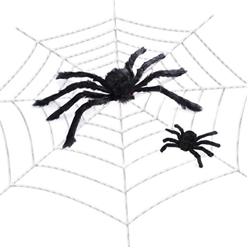 LUOEM Halloween Spider Web Decorations White Cobweb Festive Party Supplies for Halloween Party Indoor Outdoor Home Yard Spooky Spider Webbing Decor(3m Spider Web,30cm Black Spider,60cm Black Spider)