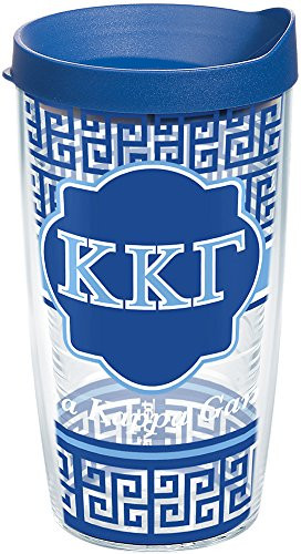Tervis 1172672 Sorority - Kappa Kappa Gamma Geometric Tumbler with Wrap and Blue Lid 16oz, Clear