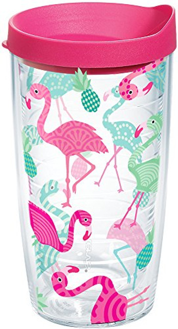 Tervis 1181470 Flamingo Pattern Insulated Tumbler with Wrap and Fuschia Lid, 16oz, Clear Tervis 1181470 Flamingo Pattern Insulated Tumbler with Wrap and Fuschia Lid, 16oz, Clear
