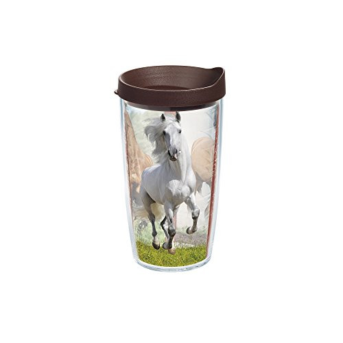 Tervis 1171552 Running Horses Tumbler with Wrap and Brown Lid 16oz, Clear