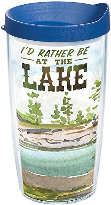 Tervis 1177972 Scenic Lake Tumbler with Wrap and Blue Lid 16oz, Clear