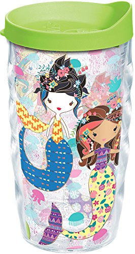 Tervis 1223036 Mermaid Tumbler with Wrap and Lime Green Lid 10oz Wavy, Clear