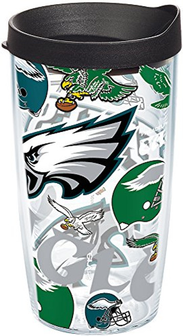 Tervis 1248029 NFL Philadelphia Eagles All Over Tumbler with Wrap and Black Lid 16oz, Clear Tervis 1248029 NFL Philadelphia Eagles All Over Tumbler with Wrap and Black Lid 16oz, Clear