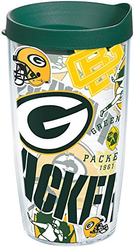 Tervis 1248162 NFL Green Bay Packers All Over Tumbler with Wrap and Hunter Green Lid 16oz, Clear