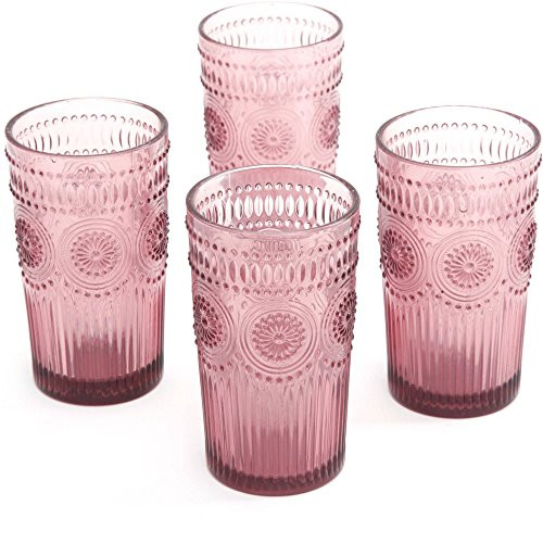 The Pioneer Woman Adeline 16-Ounce Emboss Glass Tumblers, Set of 4 - Plum