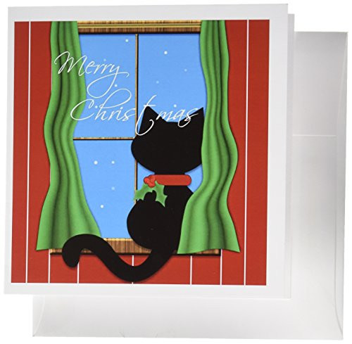 3dRose Merry Christmas - Cute Black Cat in Snowy Window - Greeting Cards, 6 x 6 inches, set of 6 (gc_155257_1) 3dRose Merry Christmas - Cute Black Cat in Snowy Window - Greeting Cards, 6 x 6 inches, set of 6 (gc_155257_1)