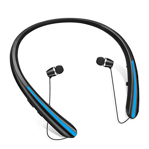 Bluetooth Headphones, Retractable Earbuds Wireless Headset Neckband Sports Noise Cancelling Stereo Earphones with Mic Black Blue Bluetooth Headphones, Retractable Earbuds Wireless Headset Neckband Sports Noise Cancelling Stereo Earphones with Mic Black Blue