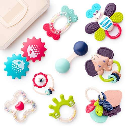DAMING Teething Toys for Babies 0-6 Months, 9 Pcs Baby Rattles and Teethers Toys with Storage Box, Early Educational Toys Gifts for Newborn Infant Baby 0 3 6 9 12 Months DAMING Teething Toys for Babies 0-6 Months, 9 Pcs Baby Rattles and Teethers Toys with Storage Box, Early Educational Toys Gifts for Newborn Infant Baby 0 3 6 9 12 Months