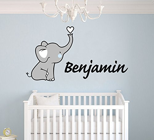 e-Graphic Design Inc Personalized Name Elephant Nursery - Baby Girl Decoration - Mural Wall Decal Sticker for Home Interior Decoration Car Laptop Wide 30inch  x 16inch  Height