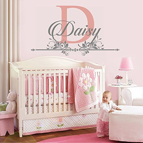 e-Graphic Design Inc Custom Name and Initial Wall Decal Nursery - Baby Girl Decoration - Mural Wall Decal Sticker for Home Interior Decoration Car Laptop M283 Wide 26inch  x 15inch  Height