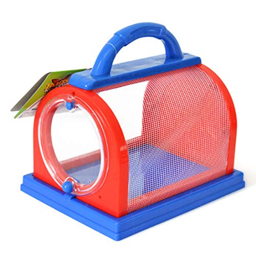 Haoun Critter Cage ,Bug Catcher Habitat Kit Children Insect Feeding Exploration Cage with Magnifying Glass and Tweezers- Pink Blue L