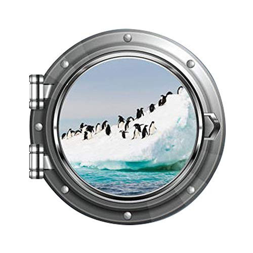 MySticky Penguins 3D Round Porthole Removable Vinyl Peel  and  Stick Wall Decor Decal/Sticker MYS94-Medium