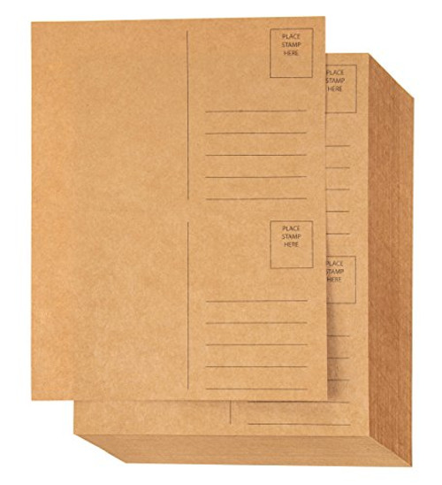 Blank Postcards - 100-Sheet Kraft Paper Postcards, Self Mailer Mailing Side Postcards, 2 Per Page 200 Cards in Total, Perforated, 5.5 x 8.5 Inches